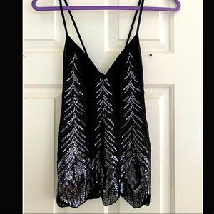 Sequin Black Tank with Scalloped Edge